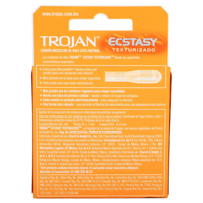 Condón Trojan Ecstasy Texturizado Con 2 - WeCare Pharma