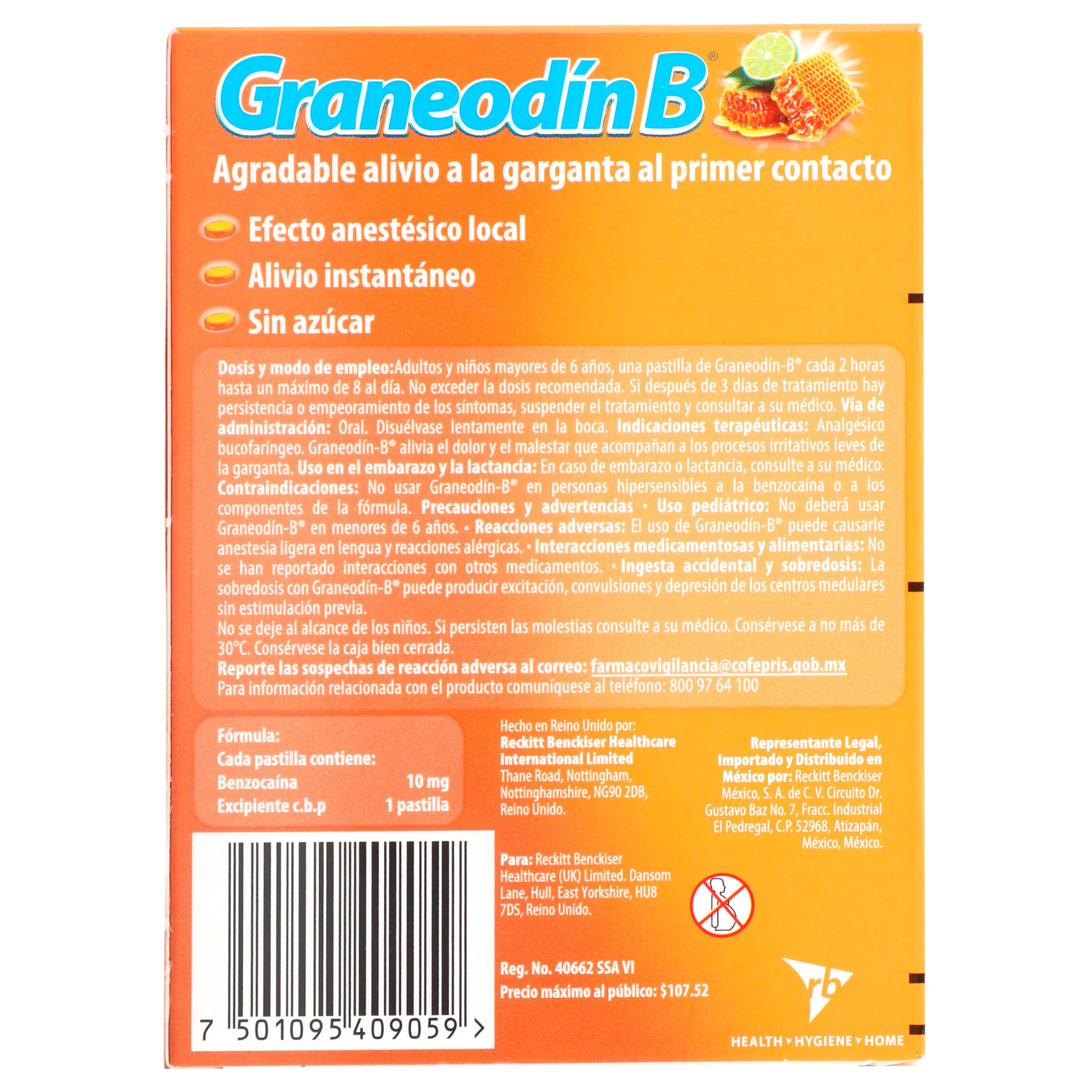 Graneodin B Pastillas 10Mg Miel Con 24 (Benzocaina) 7 - 7501095409059