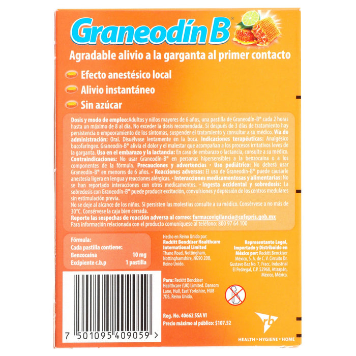 Graneodin B Pastillas 10Mg Miel Con 24 (Benzocaina) - WeCare Pharma