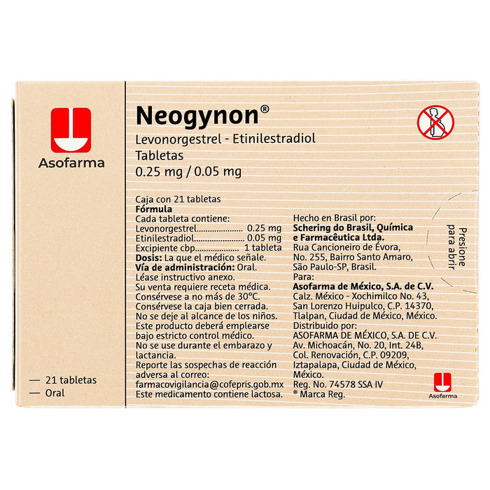 Neogynon (Levonorgestrel/Etinelestradiol) Tabletas 0.25/0.05Mg Con 21 - WeCare Pharma