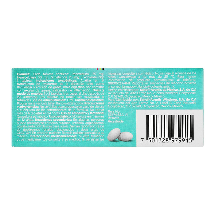 Onoton 175Mg/50Mg/25Mg Con 20 Tabletas (Pancreatina/Hemicelulasa/Simeticona) - WeCare Pharma