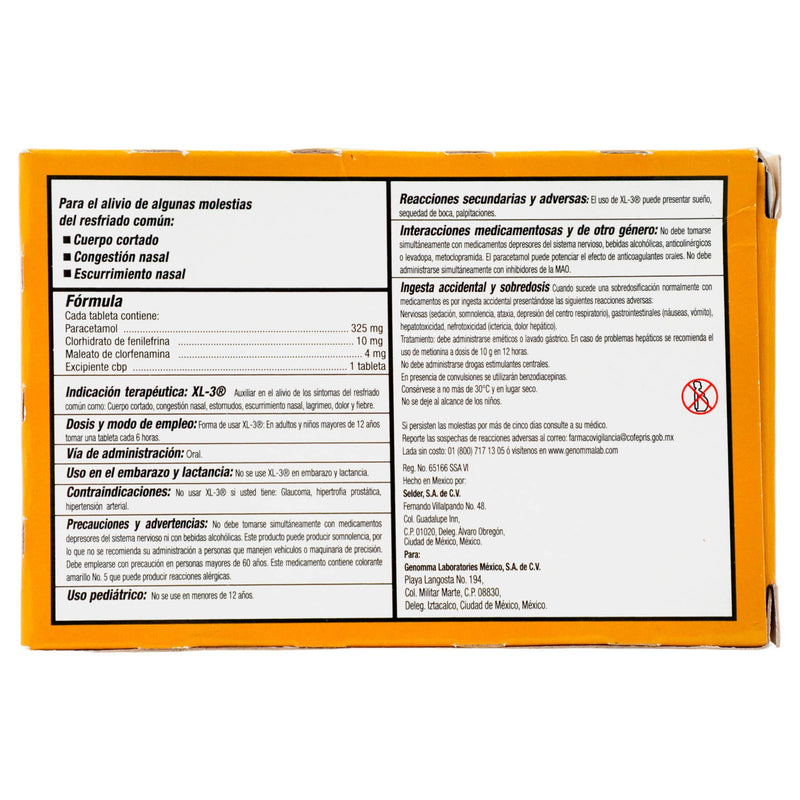 Xl-3 325Mg/10Mg/4Mg Con 10 Tabletas (Paracetamol/Fenilefrina/Clorfenamina) - WeCare Pharma
