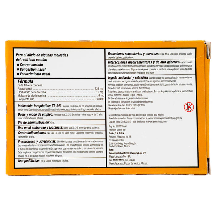 Xl-3 325Mg/10Mg/4Mg Con 10 Tabletas (Paracetamol/Fenilefrina/Clorfenamina) - WeCare Pharma