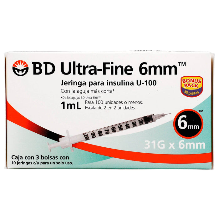Jeringa Insulina Ultrafine Bd 1Ml 31Gx6Mm Con 30 - WeCare Pharma