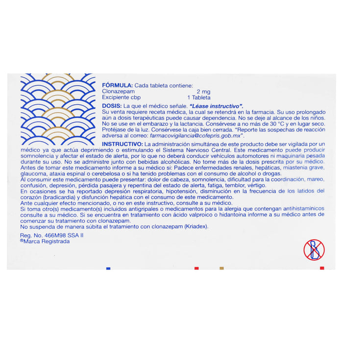 Kriadex (Clonazepam) Tabletas 2Mg Con 60 - WeCare Pharma