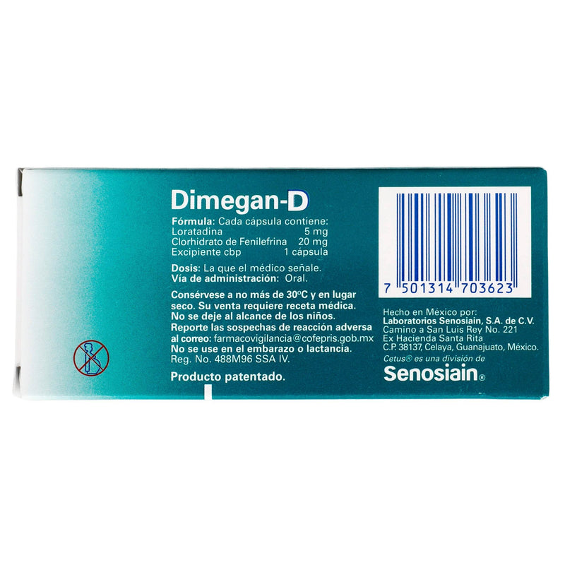 Dimegan-D 5Mg/20Mg Con 20 Capsulas (Loratadina/Fenilefrina) - WeCare Pharma