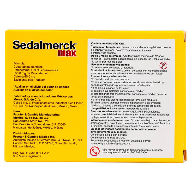 Sedalmerck Max 650Mg/65Mg Con 24 Tabletas (Paracetamol/Cafeina) - WeCare Pharma