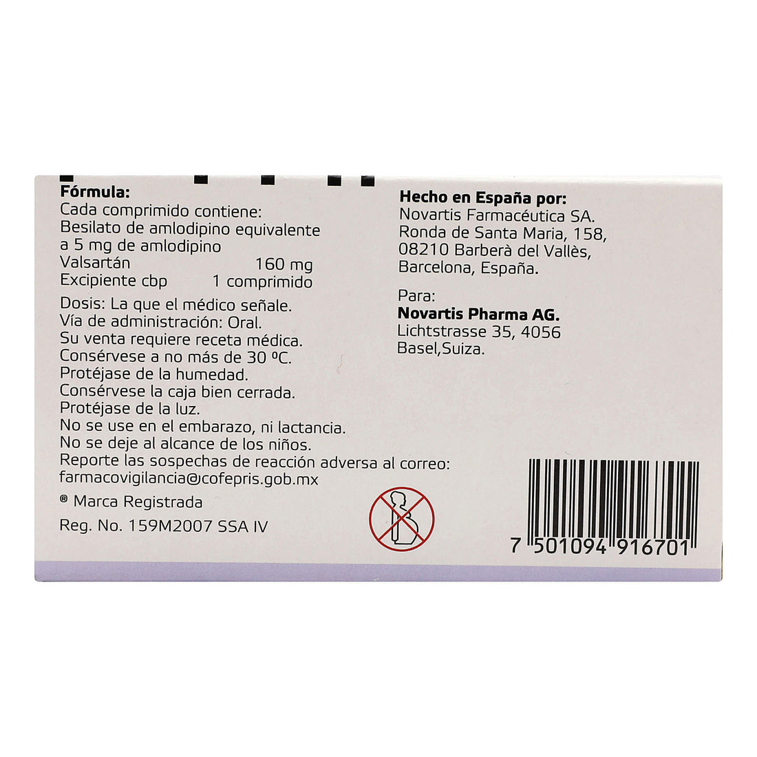 Exforge 5Mg/160Mg Con 14 Comprimidos (Amlodipino/Valsartan) 4 - 7501094916701