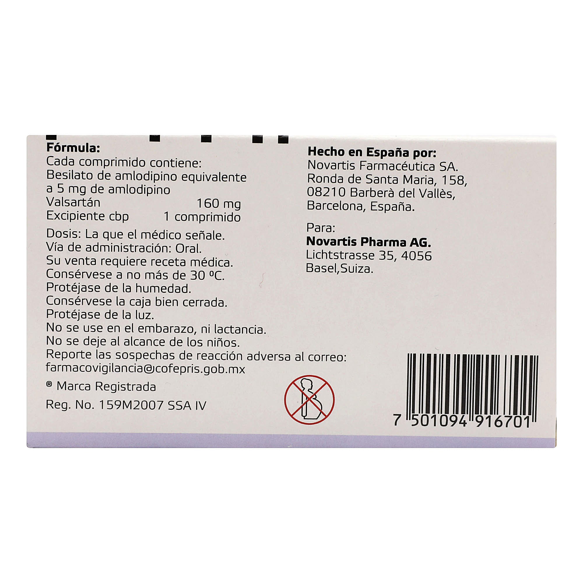 Exforge 5Mg/160Mg Con 14 Comprimidos (Amlodipino/Valsartan) 4 - 7501094916701