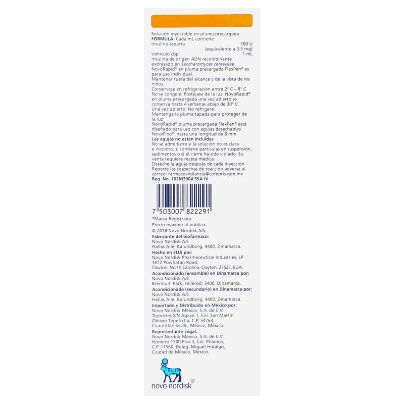 Novorapid Flexpen Pluma 100Uunid/Ml 3Ml Con 1 (Insulina Asparta) - WeCare Pharma