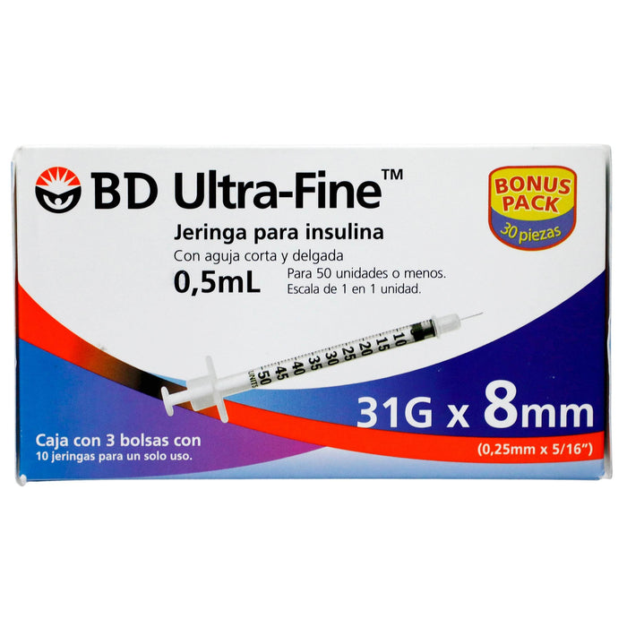 Jeringa Insulina Ultrafine Bd 0.5Ml 31Gx8Mm Con 30 - WeCare Pharma