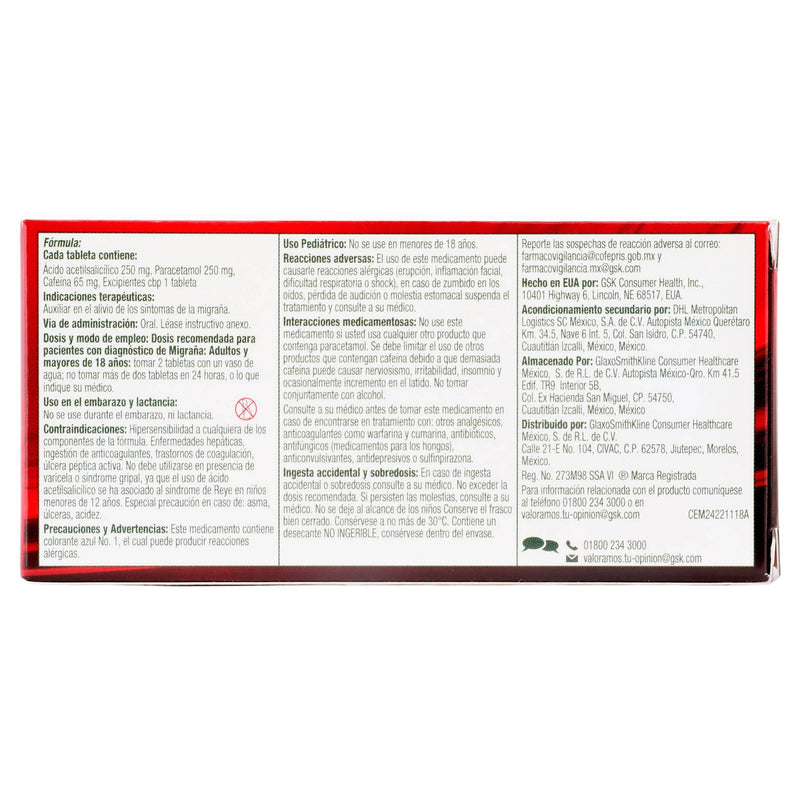 Excedrin Migraña 250Mg/250Mg/65Mg Con 24 Tabletas (Ácido Acetilsalicilico/Paracetamol/Cafeina) - WeCare Pharma