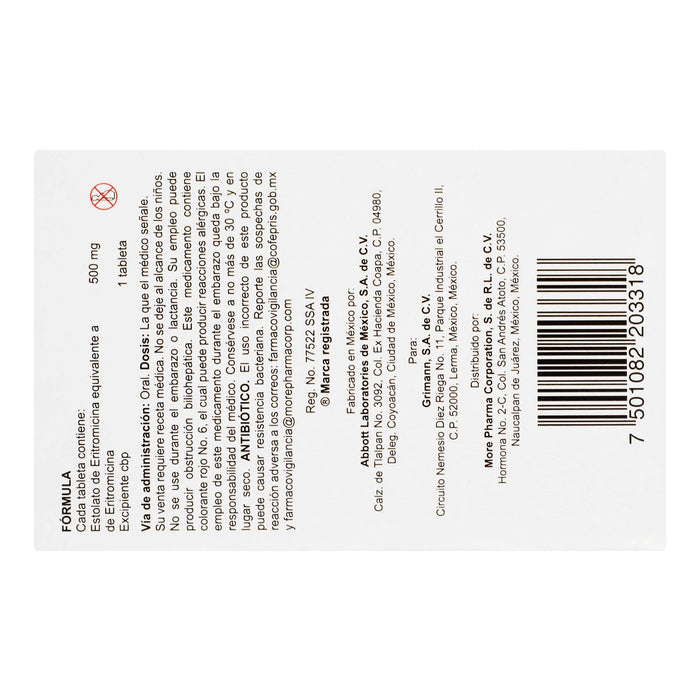 Ilosone 500 500Mg Con 20 Tabletas (Eritromicina) - WeCare Pharma