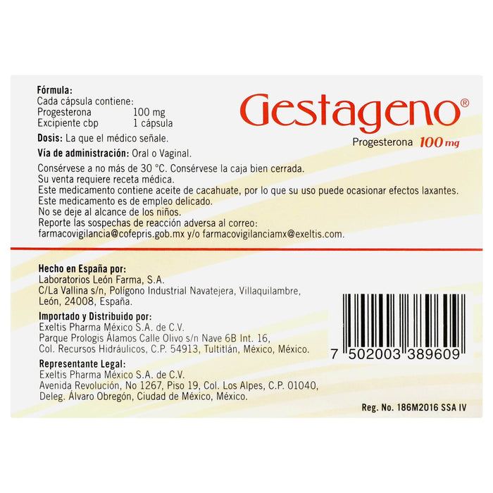 Gestageno 100Mg Con 30 Capsulas (Progesterona) - WeCare Pharma