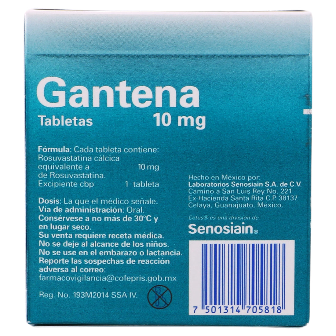 Gantena 10Mg Con 30 Tabletas (Rosuvastatina) 14 - 7501314705818