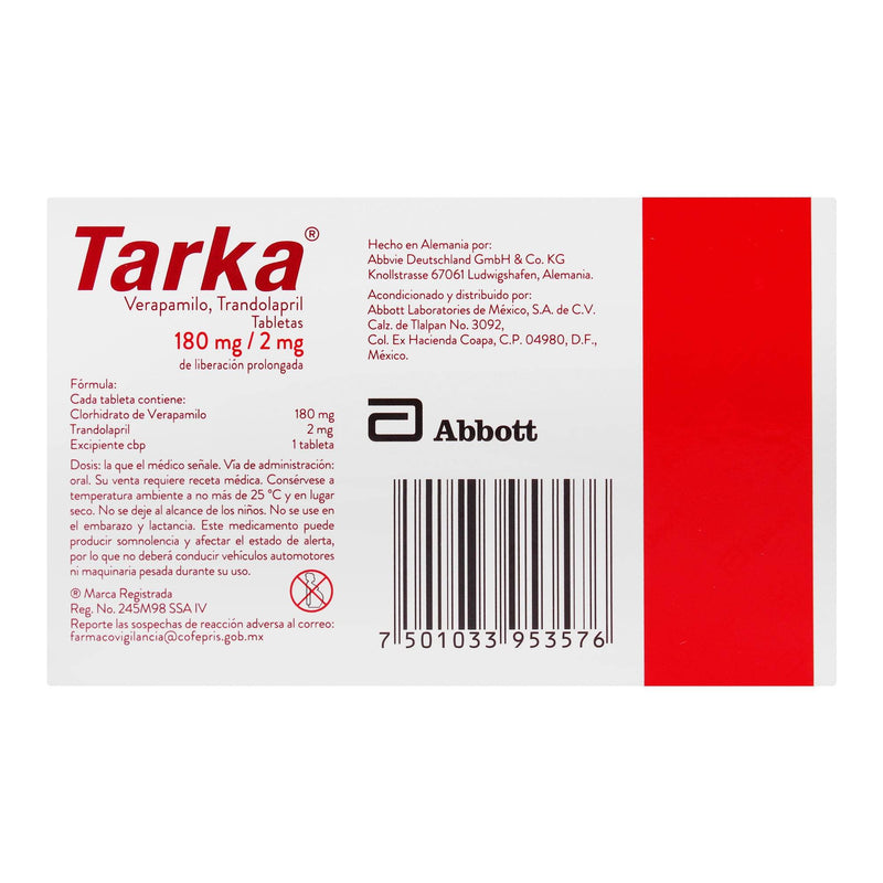 Tarka 180Mg/2Mg Con 30 Tabletas (Verapamilo/Trandolapril) - WeCare Pharma