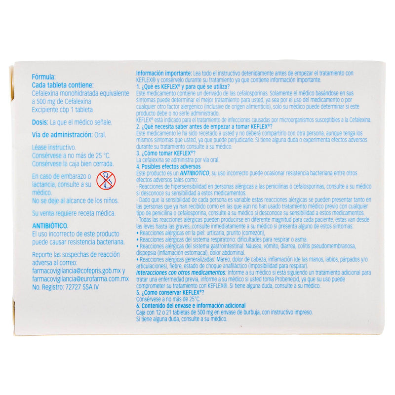 Keflex 500Mg Con 21 Tabletas (Cefalexina) - WeCare Pharma