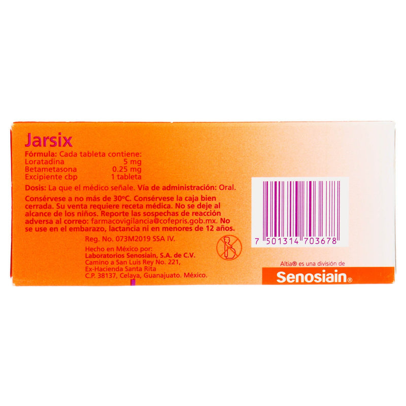 Jarsix (Loratadina/ Betametasona) Tabletas 5/0.25Mg Con 20 - WeCare Pharma