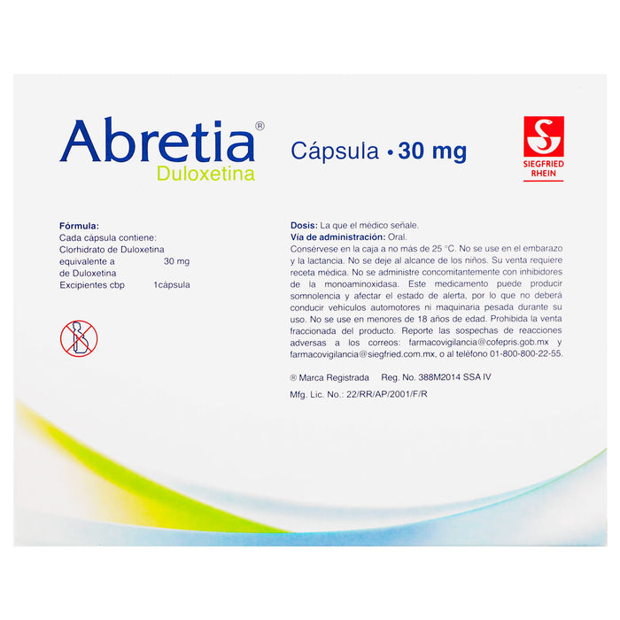 Abretia 30Mg Con 14 Capsulas (Duloxetina) 6 - 7501300420121