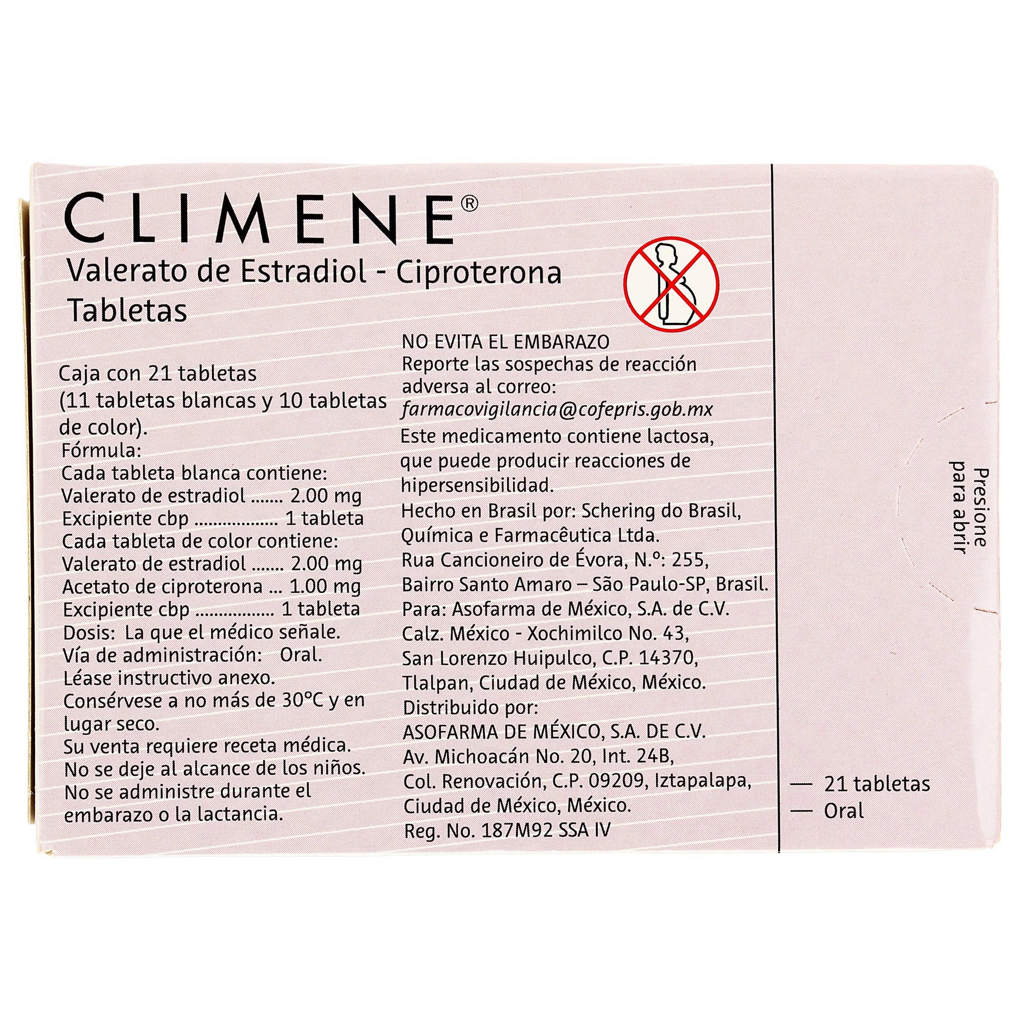 Climene 2Mg/1Mg Con 21 Tabletas (Valerato De Estradiol/Ciproterona ...