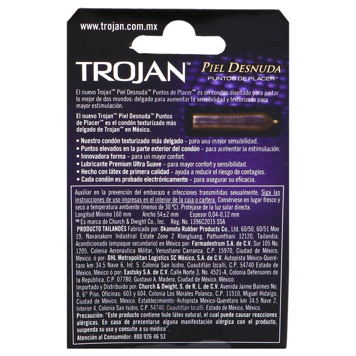 Condón Trojan Piel Desnuda Puntos De Placer Con 3 - WeCare Pharma