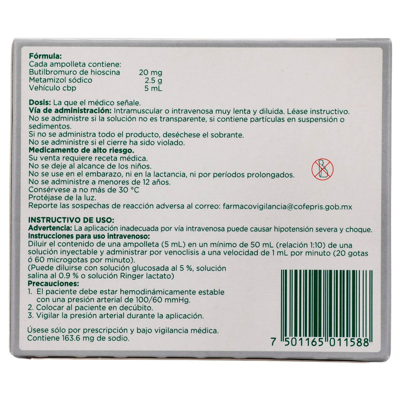 Buscapina Compositum 20Mg/2.5G/5Ml Con 3 Ampulas (Hioscina/Metamizol) - WeCare Pharma