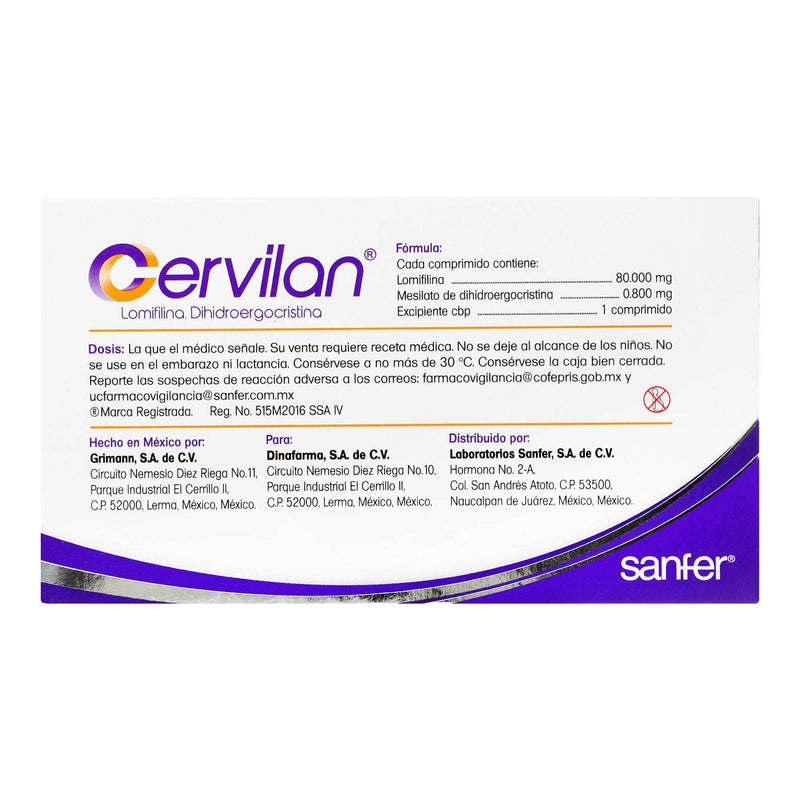 Cervilan 80Mg/0.800Mg Con 30 Comprimidos (Lomifilina/Dihidroergocristina) - WeCare Pharma