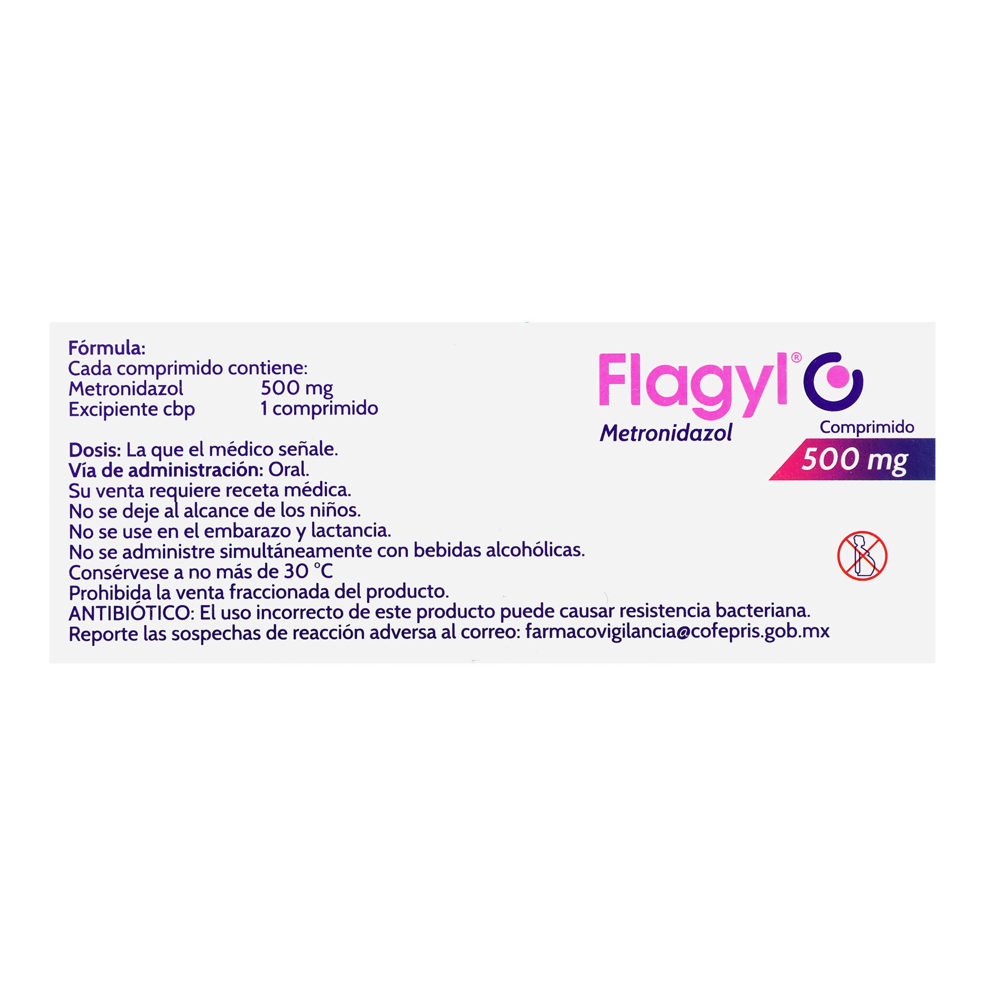 Flagyl 500Mg Con 30 Tabletas (Metronidazol) 5 - 7501072340092