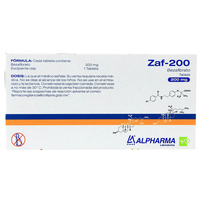 Zaf-200 (Bezafibrato) Tabletas 200Mg Con 30 - WeCare Pharma