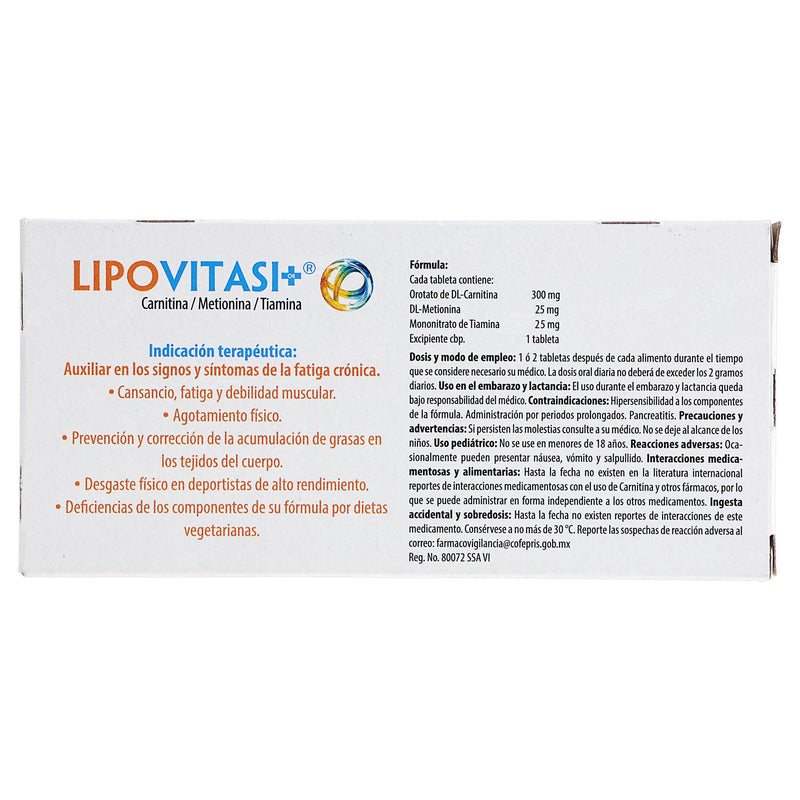 Lipovitasi-Or 300Mg/25Mg/25Mg Con 60 Tabletas (Carnitina/Metionina/Tiamina) - WeCare Pharma