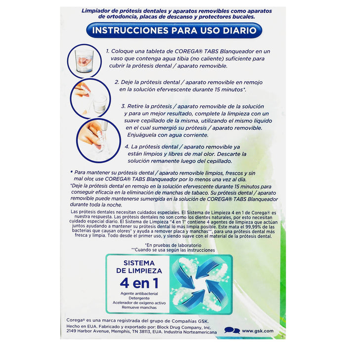 Corega Blanqueador Protesis Tabletas Efervecentes Con 30 - WeCare Pharma