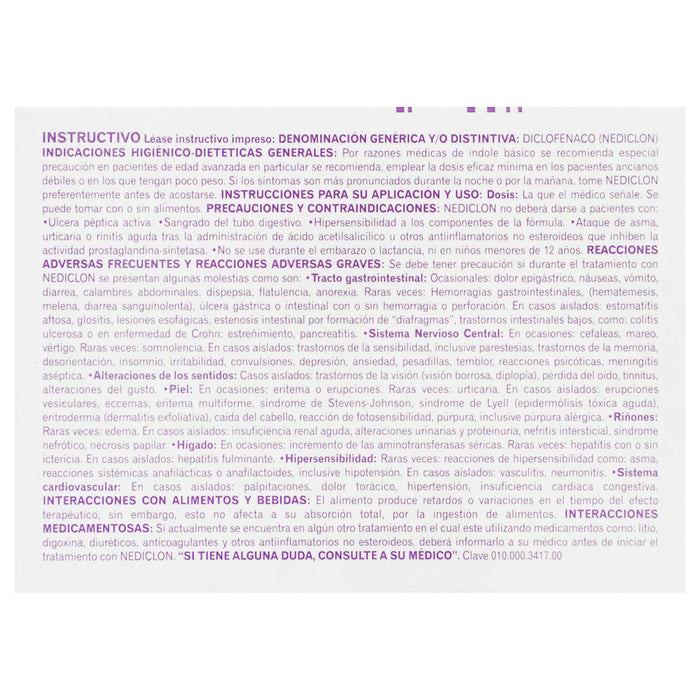Nediclon (Diclofenaco) Tabletas Lp 100Mg Con 20 - WeCare Pharma