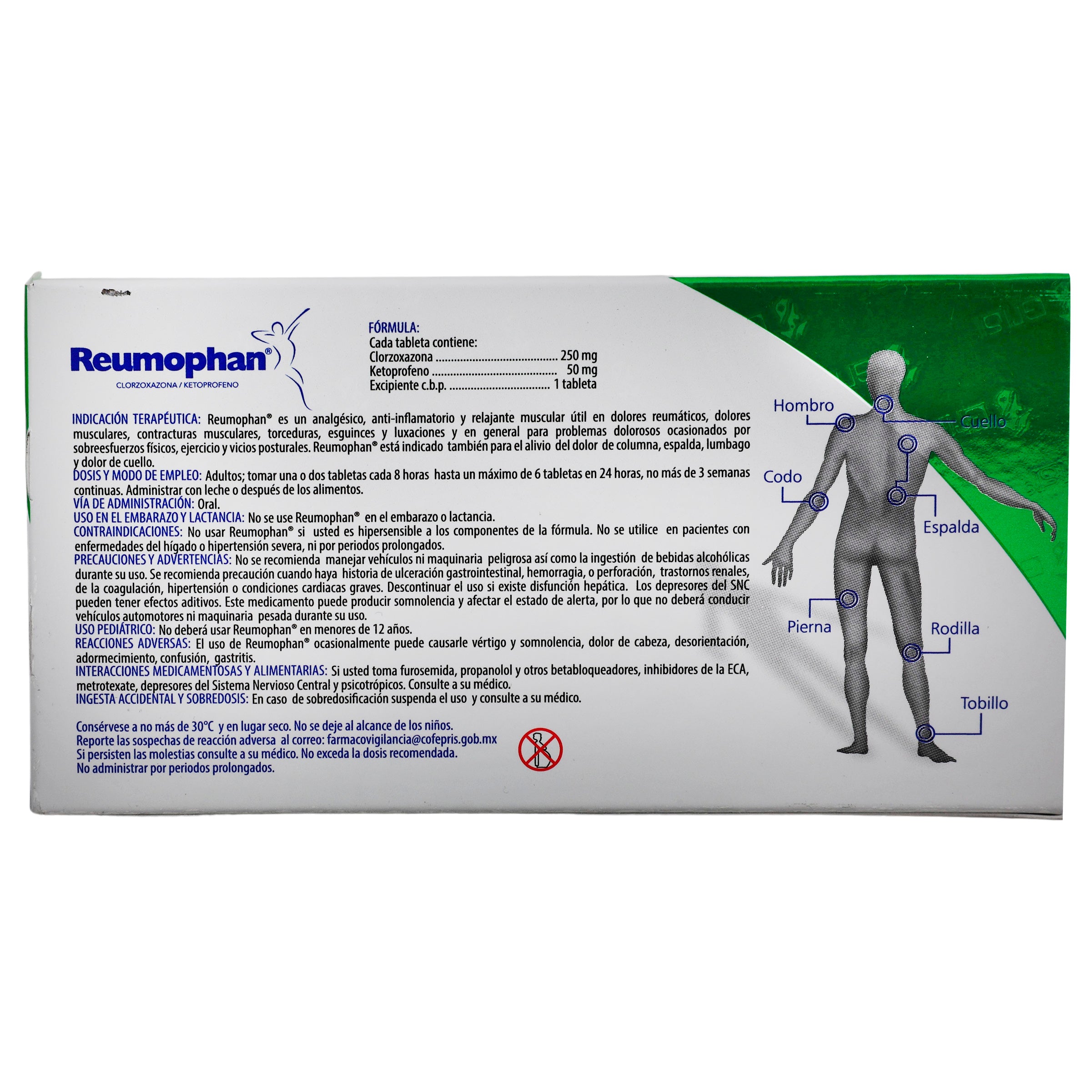 Reumophan 250Mg/50Mg Con 20 Tabletas (Clorzoxazona/Ketoprofeno) 6 - 7501022101155