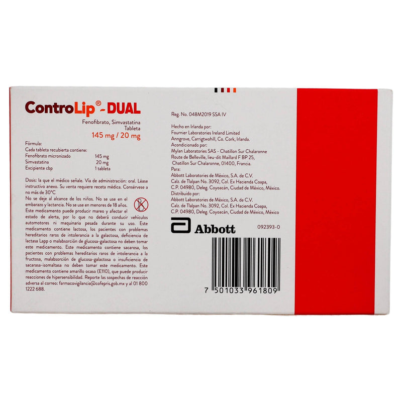 Controlip Dual 145Mg/20Mg Con 30 Capsulas (Fenofibrato/Simvastatina) - WeCare Pharma