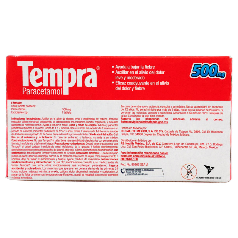 Tempra 500Mg Con 10 Tabletas (Paracetamol) - WeCare Pharma