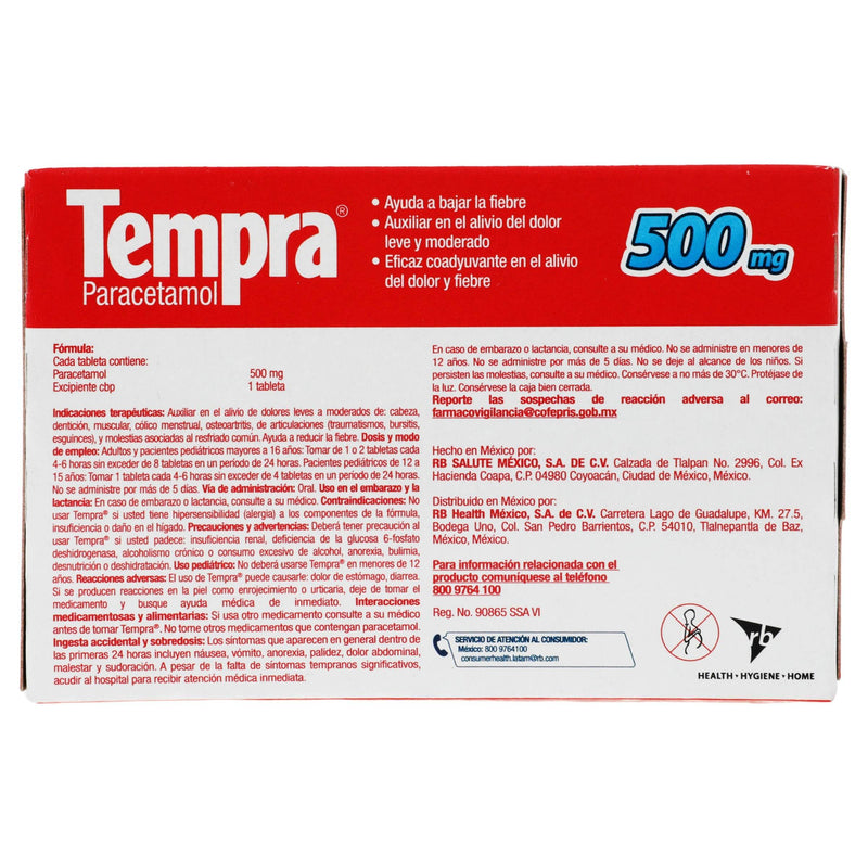 Tempra 500Mg Con 20 Tabletas (Paracetamol) - WeCare Pharma