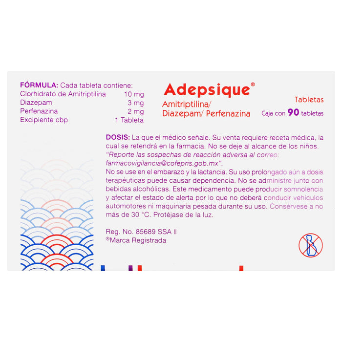 Adepsique (Amitriptilina/Diazepam/Perfenazina) Tabletas 10Mg/3Mg/2Mg Con 90 - WeCare Pharma
