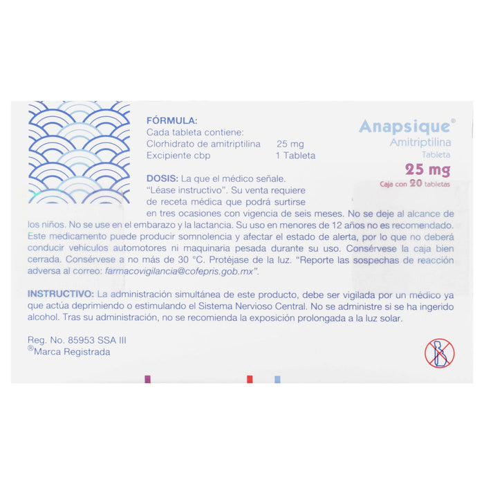 Anapsique (Amitriptilina) Tabletas 25Mg Con 20 - WeCare Pharma