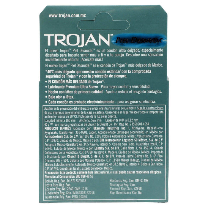 Condón Trojan Piel Desnuda Sensibilidad Con 3 - WeCare Pharma