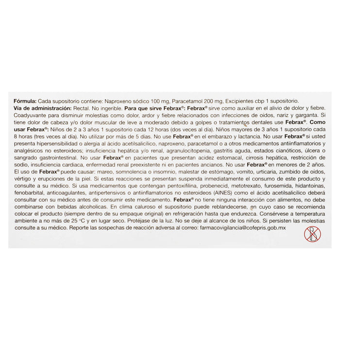 Febrax Supositorio 100/200Mg Con 5 (Naproxeno/Paracetamol) - WeCare Pharma