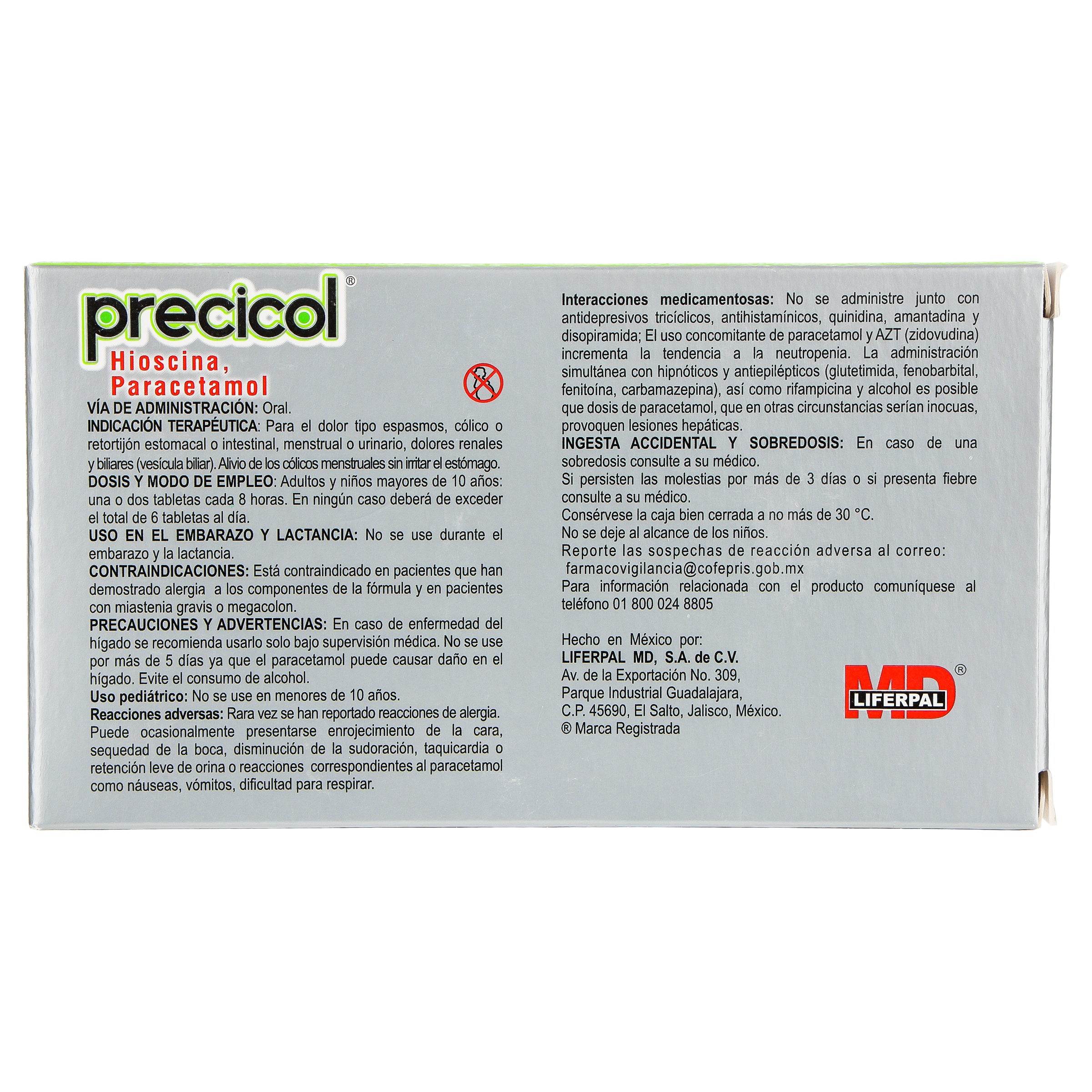 Precicol Precicol 10Mg/500Mg Con 20 Tabletas (Hioscina/Paracetamol) — WeCare Pharma