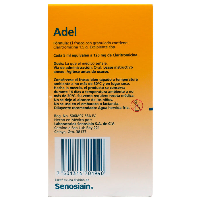 Adel Suspensión 150Mg/5Ml Frasco 60Ml (Claritromicina) 7 - 7501314701940