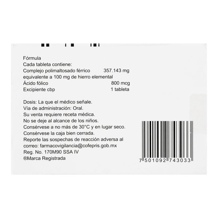 Ferranina Fol Grageas 100Mg/800Mcg Con 30 (Hierro/Acido Folico) - WeCare Pharma