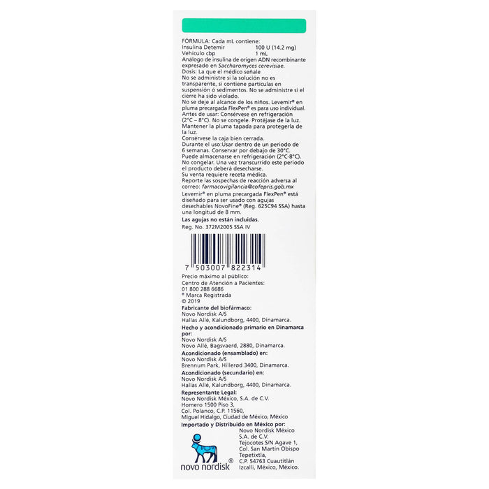 Levimir Flexpen Pluma 100Unid/Ml 3Ml Con 1 (Insulina Determir) - WeCare Pharma