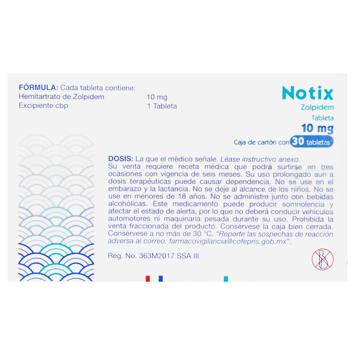 Notix (Zolpidem) Tabletas 10Mg Con 30 - WeCare Pharma