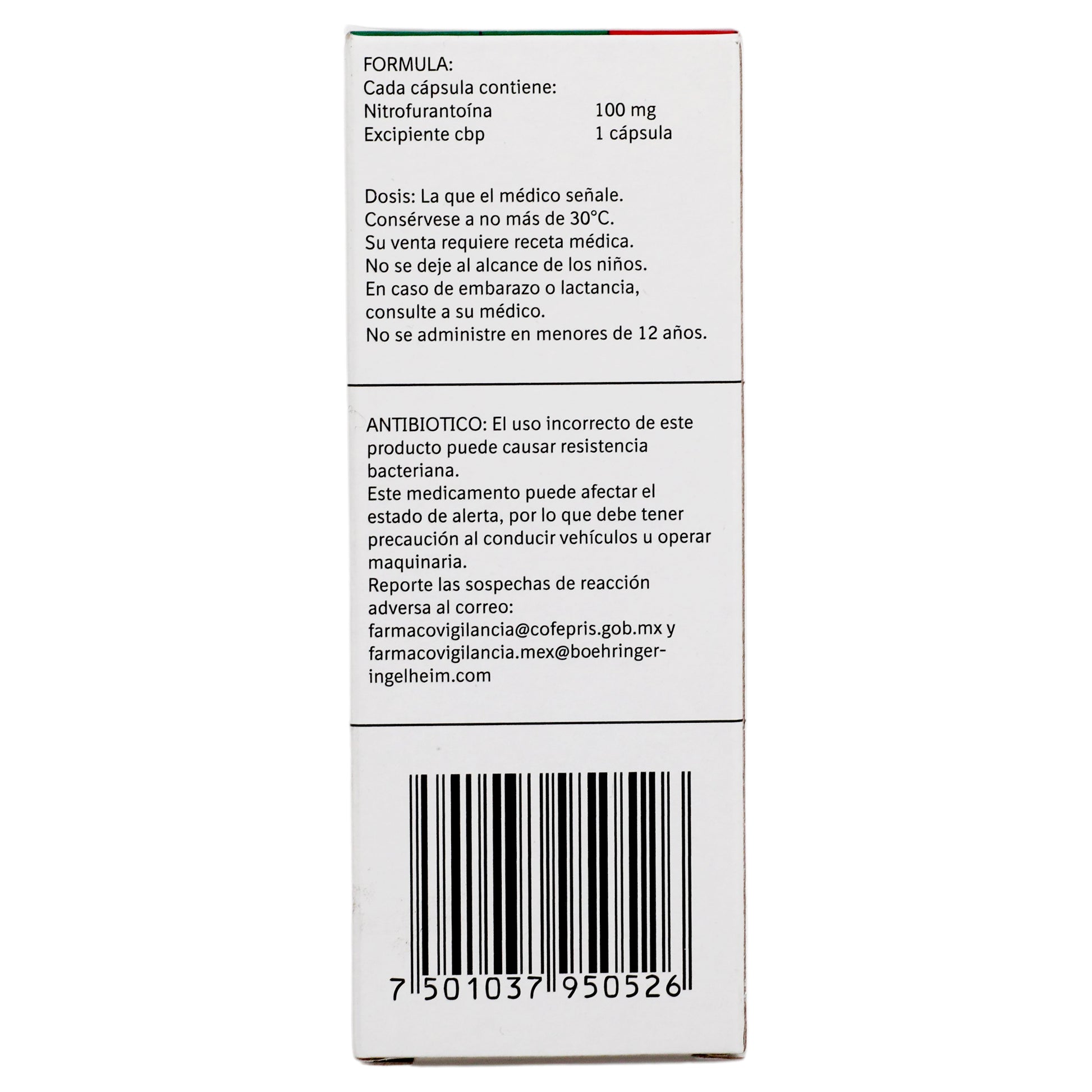 Macrodantina 100Mg Con 40 Capsulas (Nitrofurantoina) 6 - 7501037950526