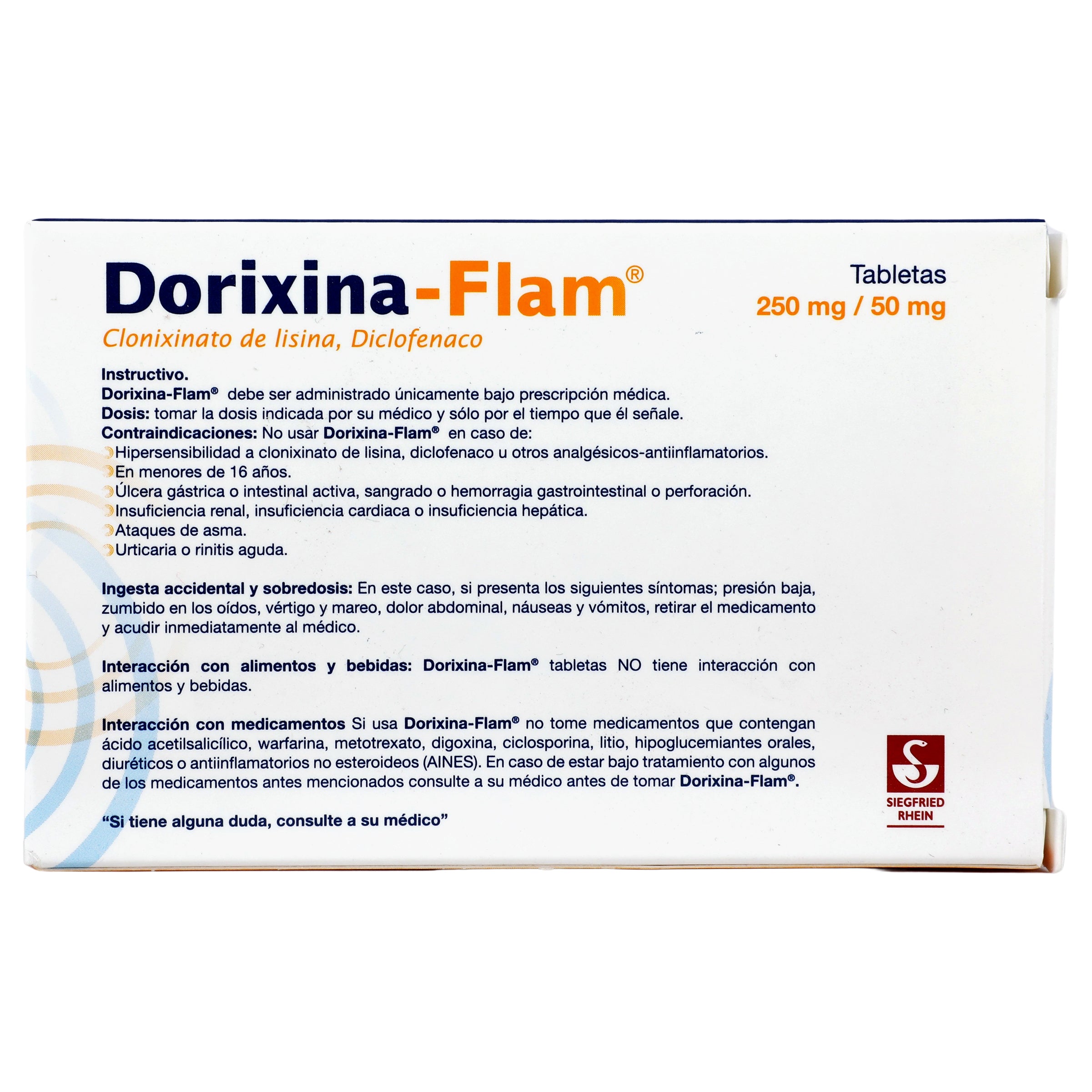 Dorixina-Flam 250Mgt/50Mg Con 14 Tabletas (Lisina/Diclofenaco) 7 - 7501300420220