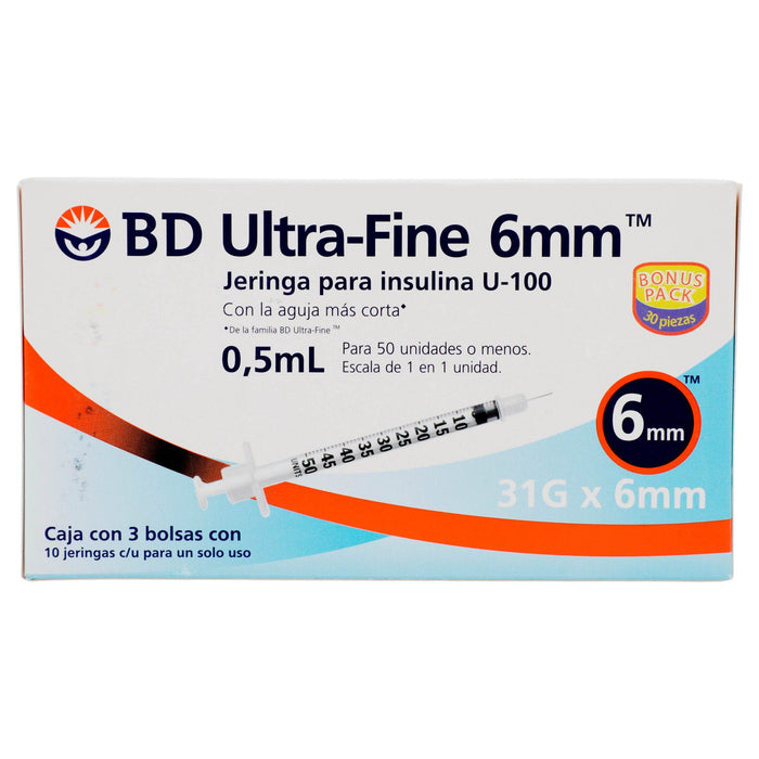 Jeringa Insulina Ultrafine Bd 0.5Ml 31Gx6Mm Con 30 - WeCare Pharma