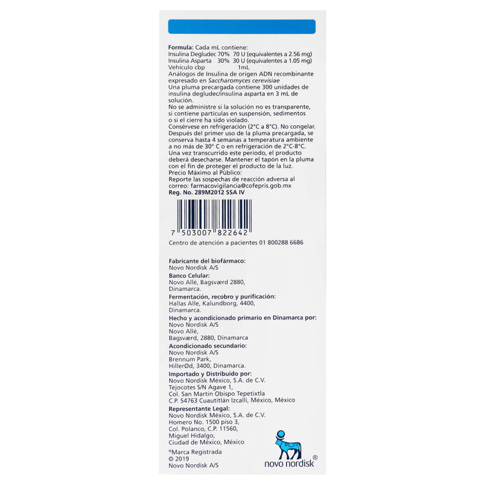 Ryzodeg (Insulina Degludec/Aspartica) Pluma 70Ui/30Ui 3 Ml Con 1 - WeCare Pharma