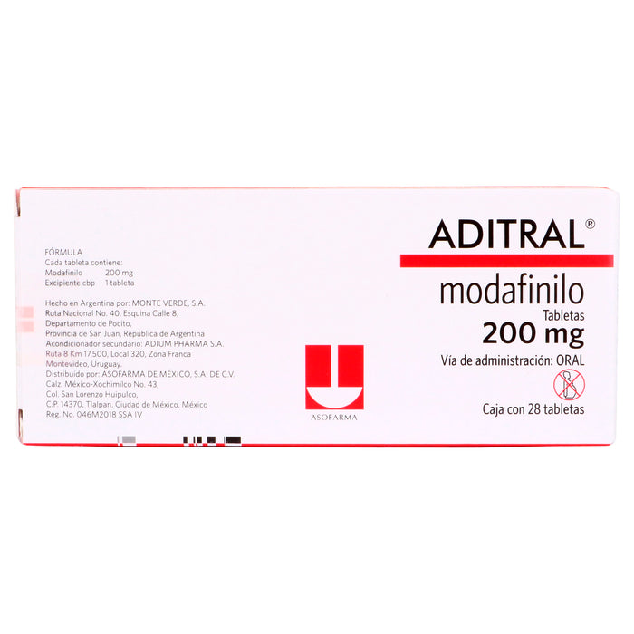 Aditral 200Mg Con 28 Tabletas (Modafilino) 7 - 7730979097789